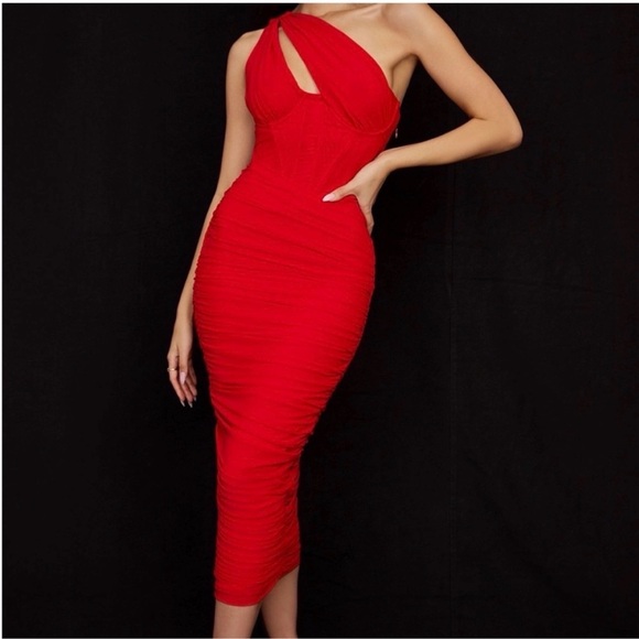 House of CB Striking Red One-Shoulder Dress Size S - Picture 2 of 8